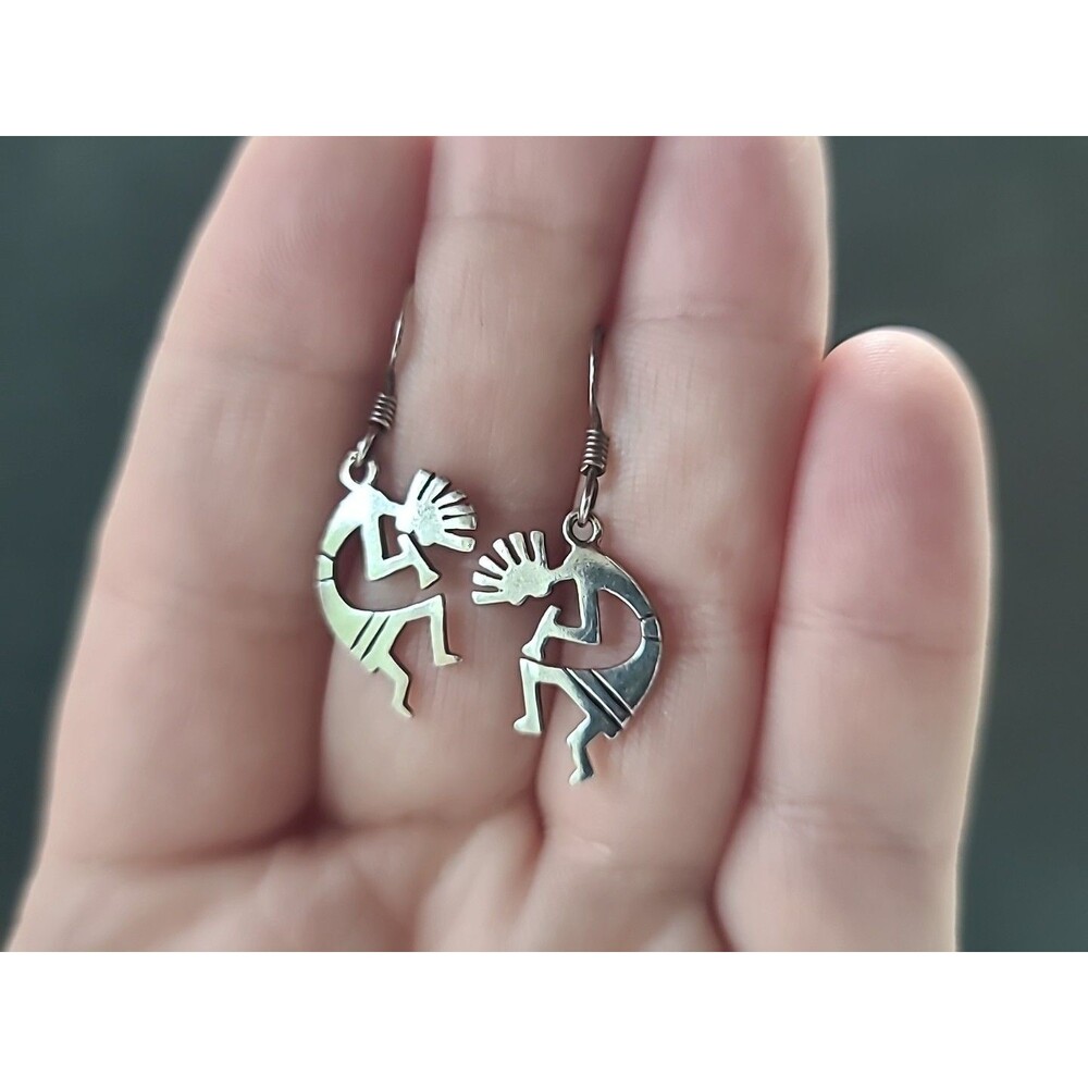 925 Sterling Silver Kokopelli Pierced Dangling Earrings Vintage